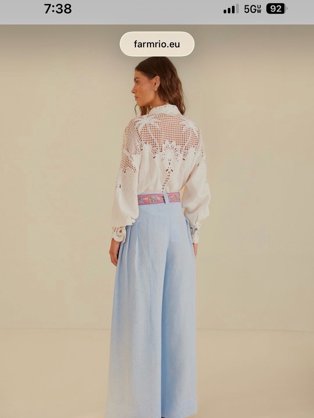 FARM Rio Pale Blue Wide-Leg Pleated Linen Pants SMALL - Picture 4 of 7